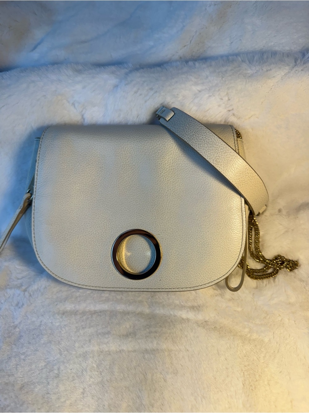 Halston Heritage Women's Cream Leather Crossbody Bag with Gold Accent